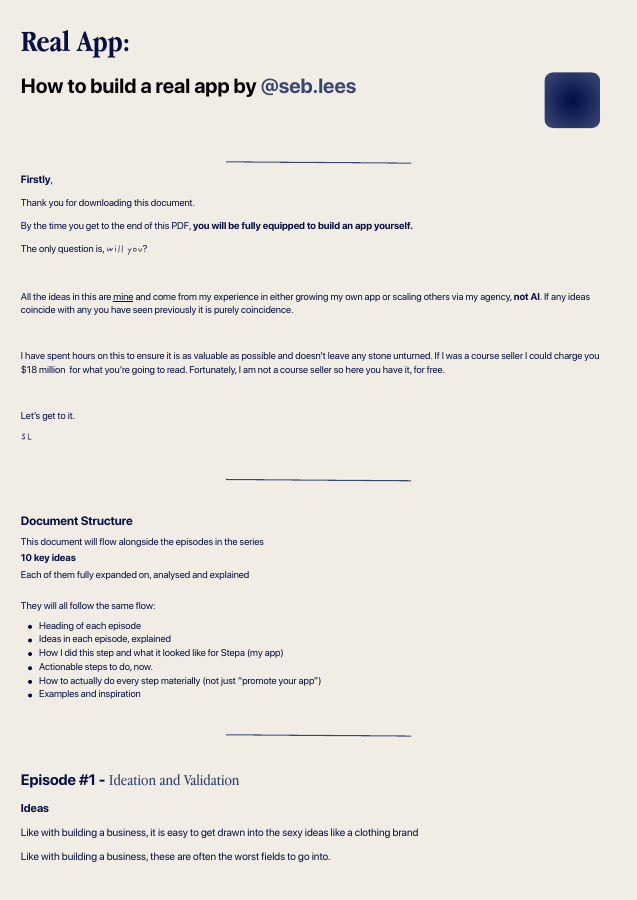 First page of Seb Lees’s Real App guide
